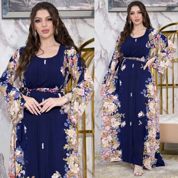 Printed Robe Dress - Elegant Flowing Modest Wear