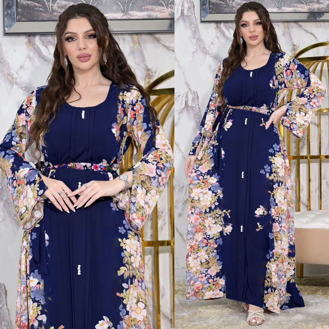 Printed Robe Dress - Elegant Flowing Modest Wear