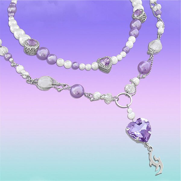 Purple Pearl Love Necklace – Elegant Small Pendant Chain for Women