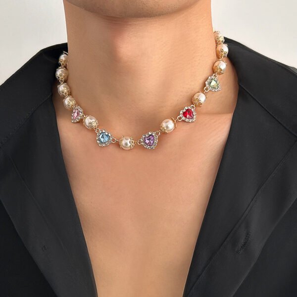 Colorful Crystal Pearl Necklace – Love Accent Statement Chain