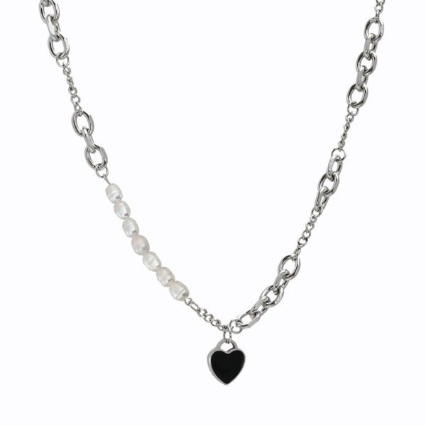 Freshwater Pearl Love Pendant Necklace – Elegant Stitch Detail Chain