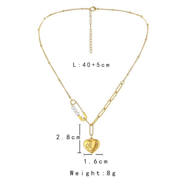 Golden Pearl Love Necklace – Elegant Brooch Pendant Chain for Women