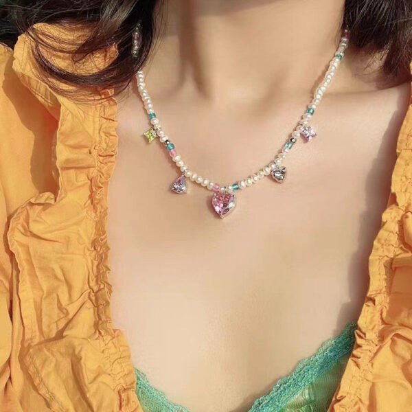 Zircon Pearl Love Pendant Necklace – Elegant Sparkle Chain for Women