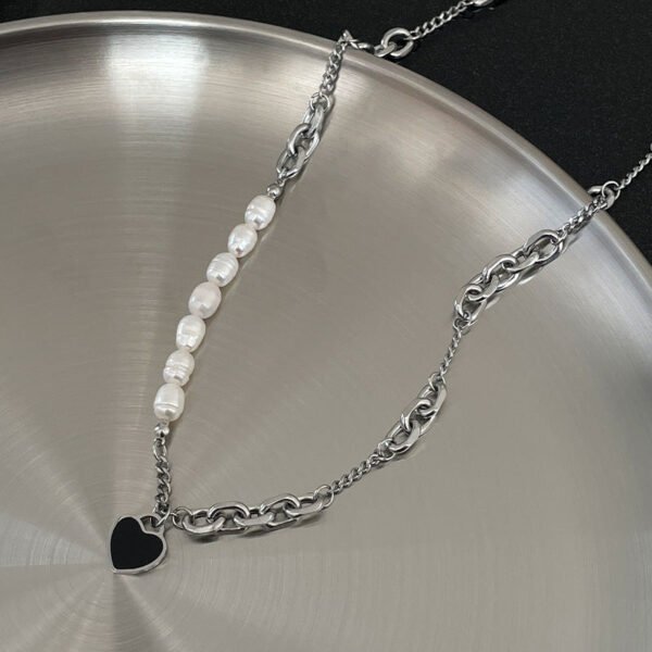 Freshwater Pearl Love Pendant Necklace – Elegant Stitch Detail Chain