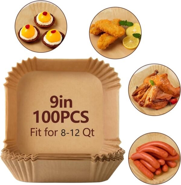 9 Inch Premium Air Fryer Liners – 100PCS Disposable Non-Stick Easy Clean Baking Paper